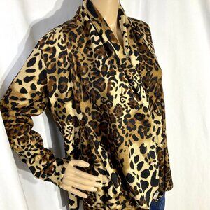 Isabella Rodriguez Sz L Leopard Animal Print Open Front Cardigan Y2K Womens
